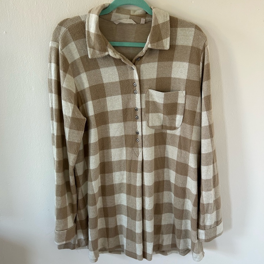 Soft Surroundings Beige and Cream Plaid Shirt